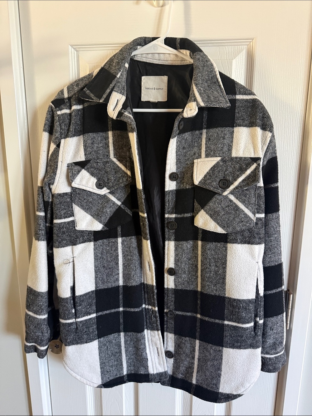 Thread & Supply Black, Gray and White Plaid Shacket